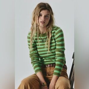 NWT! FP Free People Malibu Striped Cashmere Crewneck Sweater Sz XS